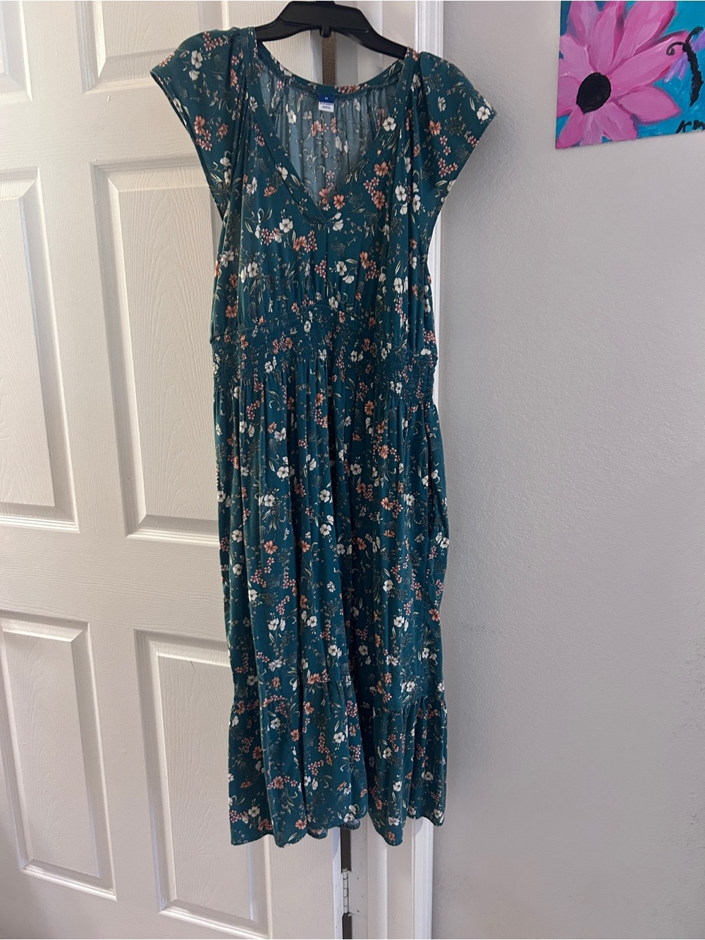Old Navy Teal Floral Tiered Maxi Dress